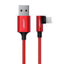 Заредете изображение във визуализатора на галерията – Ugreen US299 60555 angled Lightning / USB-A MFi cable 2.4A 1m - red
