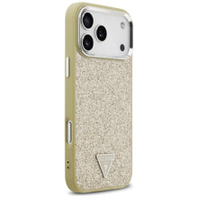 Заредете изображение във визуализатора на галерията – GUESS case for IPHONE 17 Pro Max compatible with MagSafe GUHMP17XPFGTSCMD (PU Glitter W/ Triangle Logo) gold
