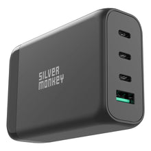 Заредете изображение във визуализатора на галерията – Silver Monkey SMA151 130W 3xUSB-C PD USB-A QC 3.0 GaN Charger with Detachable Power Cable - White
