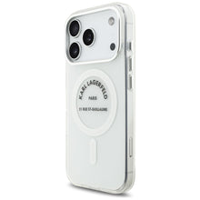Заредете изображение във визуализатора на галерията – KARL LAGERFELD case for IPHONE 17 Pro compatible with MagSafe KLHMP17LHKRSGPT (IML Karl RSG Logo) transparent
