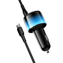 Заредете изображение във визуализатора на галерията – Car charger Hoco USB A + 2xUSB C PD QC3.0 37W + cable USB C to C Z69A black
