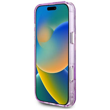Заредете изображение във визуализатора на галерията – GUESS case for IPHONE 16 Pro Max compatible with MagSafe GUHMP16XHFLPEDU (IML Metal Glitter Flowers Triangle) purple
