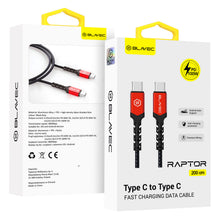 Заредете изображение във визуализатора на галерията – Blavec Cable Raptor braided - Type C to Type C - PD 100W 5A 2 metres (CRA-CC5BR20) black-red
