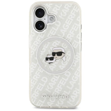 Заредете изображение във визуализатора на галерията – KARL LAGERFELD case for IPHONE 17 compatible with MagSafe KLHMP17SHMKBKCHOG (IML Glitter K&amp;C Heads Logo) gray
