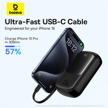 Заредете изображение във визуализатора на галерията – Baseus Qpow Pro+ 20000mAh 22.5W powerbank with built-in USB-C cable and display - black
