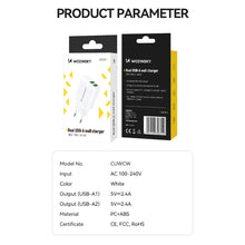 Заредете изображение във визуализатора на галерията – Wozinsky CUWCW 2.4A 2 x USB-A wall charger - white
