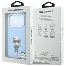 Заредете изображение във визуализатора на галерията – KARL LAGERFELD case for IPHONE 18 Pro/ 17 Pro compatible with MagSafe (Smooth Ikonik Sketch) light blue
