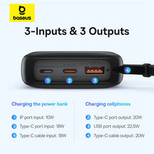 Заредете изображение във визуализатора на галерията – Baseus Qpow Pro+ 10000mAh 22.5W powerbank with built-in USB-C cable and display - black

