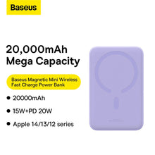 Заредете изображение във визуализатора на галерията – Baseus Magnetic Mini 20000 mAh 20W Powerbank - purple + USB-C / USB-C cable
