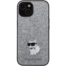 Заредете изображение във визуализатора на галерията – Karl Lagerfeld Fixed Glitter Choupette Logo Metal Pin case for iPhone 15 - silver

