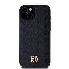 Заредете изображение във визуализатора на галерията – Original Case DKNY hardcase Leather Monogram Pattern Metal Logo MagSafe DKHMP15MPSHRPSK for Iphone 15 Plus/14 Plus black
