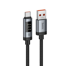 Заредете изображение във визуализатора на галерията – Data Cable with digital display USB A to USB C Hoco PD 6A 240W 1,2 m U148 black
