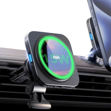 Заредете изображение във визуализатора на галерията – ESR Halolock Magnetic QI2 car holder with MagSafe 15W inductive charger for air vent - black
