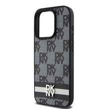 Заредете изображение във визуализатора на галерията – Original Case DKNY hardcase Leather Checkered Mono Pattern &amp; Printed Stripes DKHCP15XPCPTSSK for Iphone 15 Pro Max black
