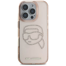 Заредете изображение във визуализатора на галерията – KARL LAGERFELD case for IPHONE 16 Pro Max KLHCP16XHKHDCELP (IML Rhinestones S K Head) pink
