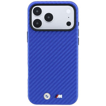 Заредете изображение във визуализатора на галерията – BMW case for IPHONE 18 Pro/17 Pro compatible with MagSafe (Carbon Metal Logo) blue 
