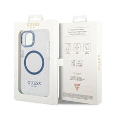 Заредете изображение във визуализатора на галерията – Guess Metal Outline MagSafe case for iPhone 14 Plus - blue
