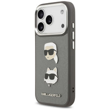 Заредете изображение във визуализатора на галерията – KARL LAGERFELD case for IPHONE 17 Pro KLHCP17LPSFDHPOG (FW Grained PU W/ K&amp;C Heads Pin &amp; Logo) gray
