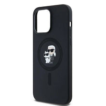 Заредете изображение във визуализатора на галерията – Karl Lagerfeld Silicone Karl&amp;Choupette MagSafe case for iPhone 14 Pro - black
