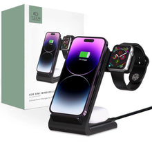 Заредете изображение във визуализатора на галерията – Tech-Protect QI15W-A20 inductive charger with 3in1 stand for smartphone / headphones / Apple Watch - black
