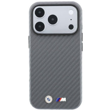Заредете изображение във визуализатора на галерията – BMW case for IPHONE 18 Pro Max/17 Pro Max compatible with MagSafe (Carbon Metal Logo) grey 
