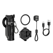 Заредете изображение във визуализатора на галерията – Live stand Hoco with magnetic and universal hilder with remote control K27 PRO czarny
