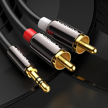 Заредете изображение във визуализатора на галерията – Ugreen AV116 10749 audio mini jack cable 3.5 mm (male) / 2RCA (male) 1m - black

