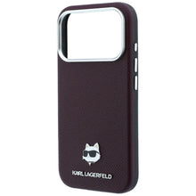 Заредете изображение във визуализатора на галерията – KARL LAGERFELD case for IPHONE 18 Pro/ 17 Pro compatible with MagSafe (Grained Choupette Head Metal) burgundy
