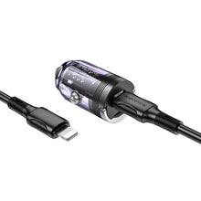Заредете изображение във визуализатора на галерията – Borofone Car charger BZ29 Ray - Type C - PD 30W 3A with Type C to Lightning transparent-purple
