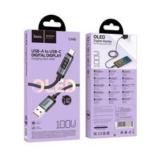 Заредете изображение във визуализатора на галерията – Data Cable with digital display USB A to USB C Hoco PD 6A 240W 1,2 m U148 black
