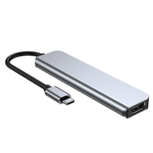 Заредете изображение във визуализатора на галерията – HUB Tech-Protect V4 6in1 USB-C - USB-A 3.0 / USB-A 2.0 / USB-C / HDMI / micro SD / TF / SD card reader - gray
