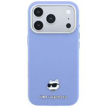 Заредете изображение във визуализатора на галерията – KARL LAGERFELD case for IPHONE 18 Pro/ 17 Pro compatible with MagSafe (Grained Choupette Head Metal) light blue
