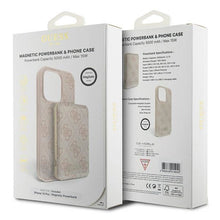 Заредете изображение във визуализатора на галерията – Guess 4G Metal Logo case set for iPhone 14 Pro + 5000mAh MagSafe power bank - pink
