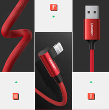 Заредете изображение във визуализатора на галерията – Ugreen US299 60555 angled Lightning / USB-A MFi cable 2.4A 1m - red
