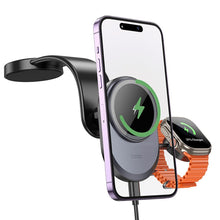 Заредете изображение във визуализатора на галерията – HOCO car holder with wireless charging 2in1 for center console compatible with Apple Watch 15W HW28 black gray
