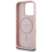 Заредете изображение във визуализатора на галерията – GUESS case for IPHONE 16 Pro compatible with MagSafe GUHMP16LPGNMPLMP (PU Grained Flowers Classic Logo) pink

