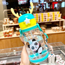 Заредете изображение във визуализатора на галерията – Water bottle with straw and leash for kids 500 - 600 ml green
