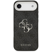 Заредете изображение във визуализатора на галерията – GUESS case for IPHONE 17 Air GUHCP17MP4G4SMCK (4G PU Leather Case with Big 4G and Classic Logo and Silver Metal Camera Frame) black

