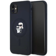 Заредете изображение във визуализатора на галерията – Karl Lagerfeld Silicone Karl&amp;Choupette MagSafe case for iPhone 11 / Xr - black
