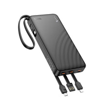 Заредете изображение във визуализатора на галерията – Powerbank Hoco 10000 mAh 2A with four built-in cables USB A + USB C+ Lightning + Micro USB J146 black

