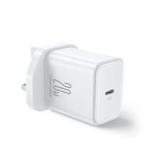 Заредете изображение във визуализатора на галерията – Joyroom JR-TCF06 USB-C PD 20W wall charger with UK plug - white + USB-C / Lightning cable
