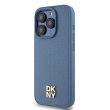 Заредете изображение във визуализатора на галерията – Original Case DKNY hardcase Leather Monogram Pattern Metal Logo MagSafe DKHMP15LPSHRPSB for Iphone 15 Pro blue
