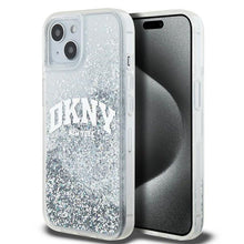 Заредете изображение във визуализатора на галерията – DKNY case for IPHONE 15 DKHCP15SLBNAET (DKNY HC Liquid Glitters W/Arch Logo) white
