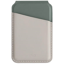 Заредете изображение във визуализатора на галерията – Uniq Lyden DS magnetic RFID wallet with phone stand - beige and green
