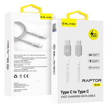 Заредете изображение във визуализатора на галерията – Blavec Cable Raptor braided - Type C to Type C - PD 60W 3A 0,25 metres (CRA-CC3WS025) white-silver
