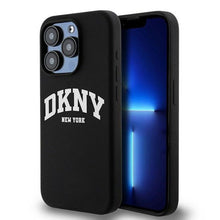 Заредете изображение във визуализатора на галерията – DKNY case for IPHONE 13 Pro compatible with MagSafe DKHMP13LSNYACH (DKNY HC MagSafe Silicone W/White Arch Logo) black
