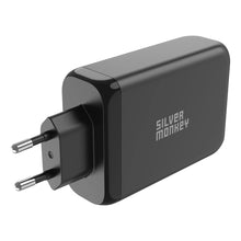 Заредете изображение във визуализатора на галерията – Silver Monkey GaN 130W wall charger 3x USB-C PD 1x USB-A 3.0 QC - black
