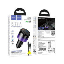 Заредете изображение във визуализатора на галерията – Car charger Hoco USB A + 2xUSB C PD QC3.0 57W with USB C to C cable Z69B black
