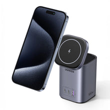 Заредете изображение във визуализатора на галерията – Ugreen CD342 100W GaN charging station 2x USB-C 1x USB-A with Qi MagSafe inductive charging - gray
