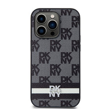 Заредете изображение във визуализатора на галерията – Original Case DKNY hardcase Leather Checkered Mono Pattern &amp; Printed Stripes DKHCP14LPCPTSSK for Iphone 14 Pro black
